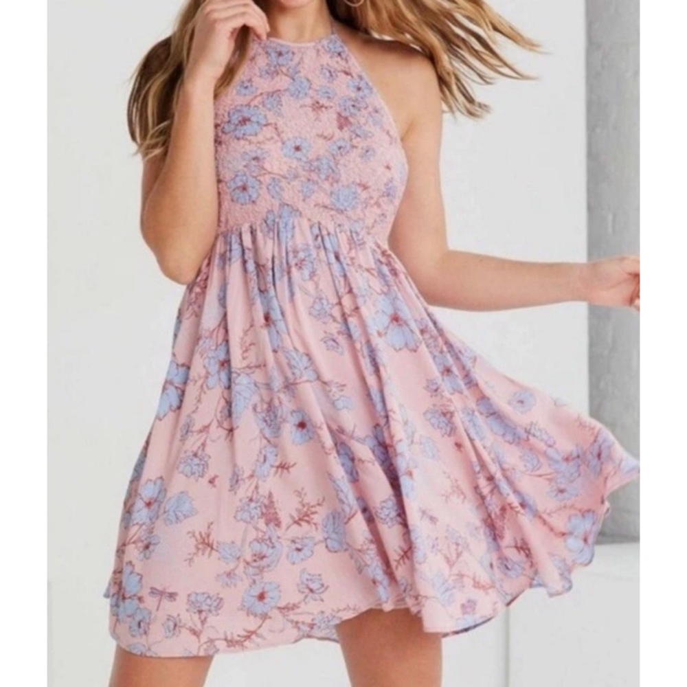 Kimchi Blue Verlina Smocked Floral Dress Pink & Blue Size XS